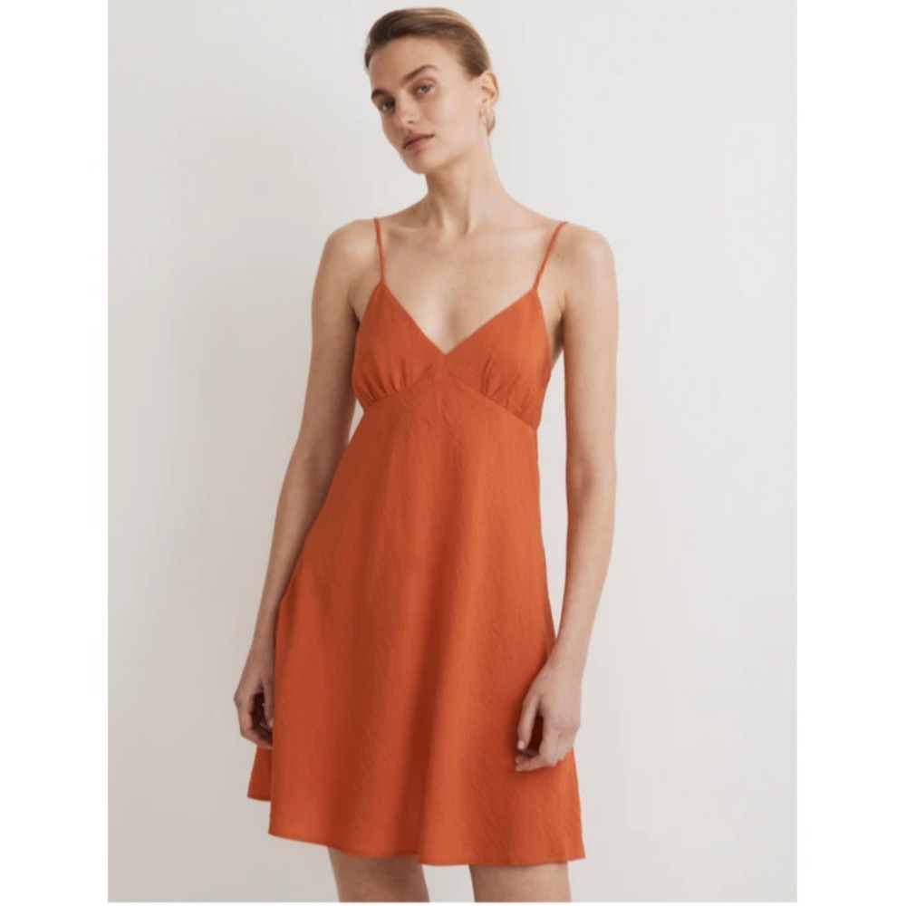 Madewell Layton Mini Slip Dress Sz 6 Criss Cross Back Copperwashed Orange V-Neck